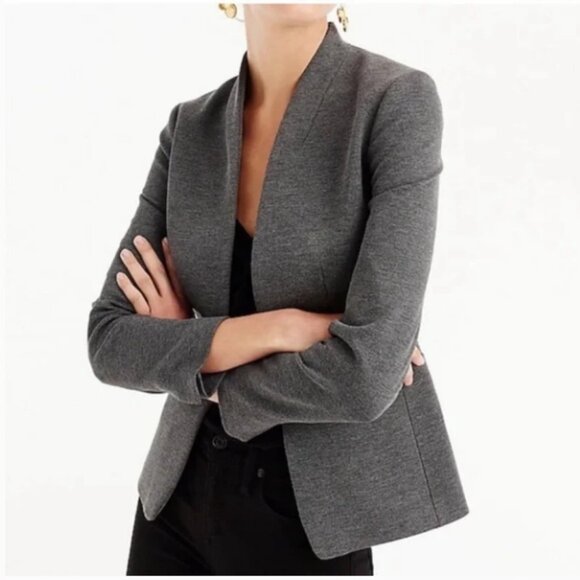 J.CREW Going-Out Blazer in Stretch Twill 4 Grey Jacket Collarless Open Career - Picture 2 of 10
